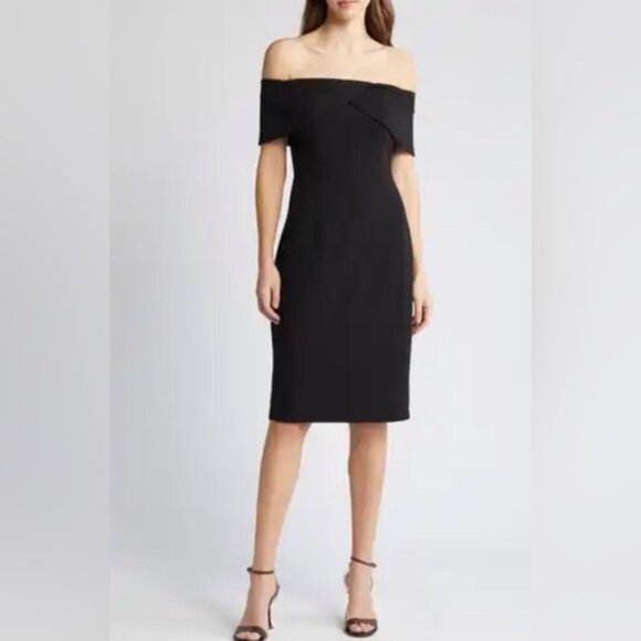 Vince Camuto Dresses & Skirts - Amazing Vince Camuto Elegant Black Off-Shoulder Midi Dress Size 8